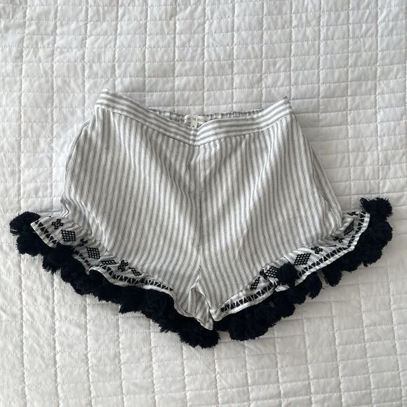 ANTHRO Free the Roses Boho Striped PomPom Embroidered Trim Shorts Size Size M - Picture 1 of 12